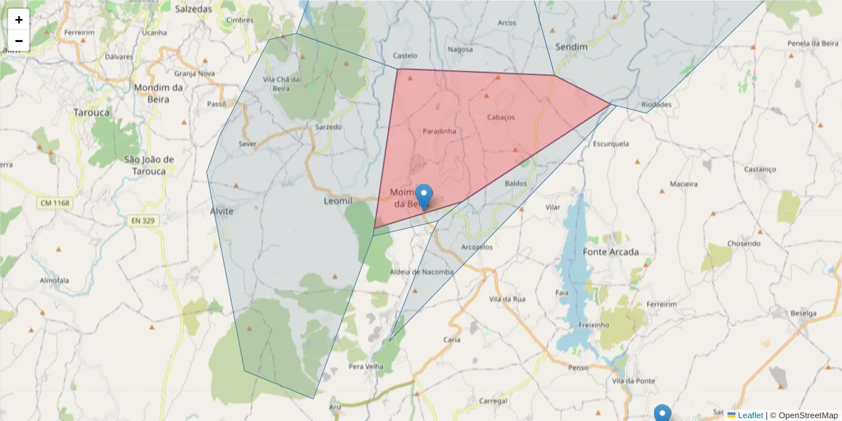 Mapa detalhado do código postal 3620-301 com limites, códigos postais vizinhos e agências dos correios
