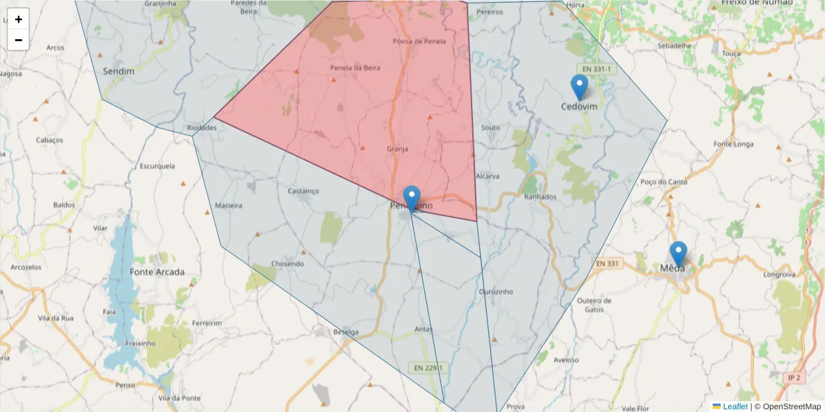 Mapa detalhado do código postal 3630-246 com limites, códigos postais vizinhos e agências dos correios