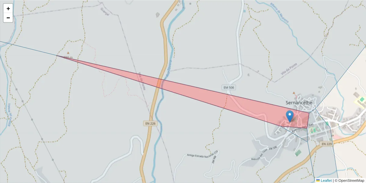 Mapa detalhado do código postal 3640-000 com limites, códigos postais vizinhos e agências dos correios