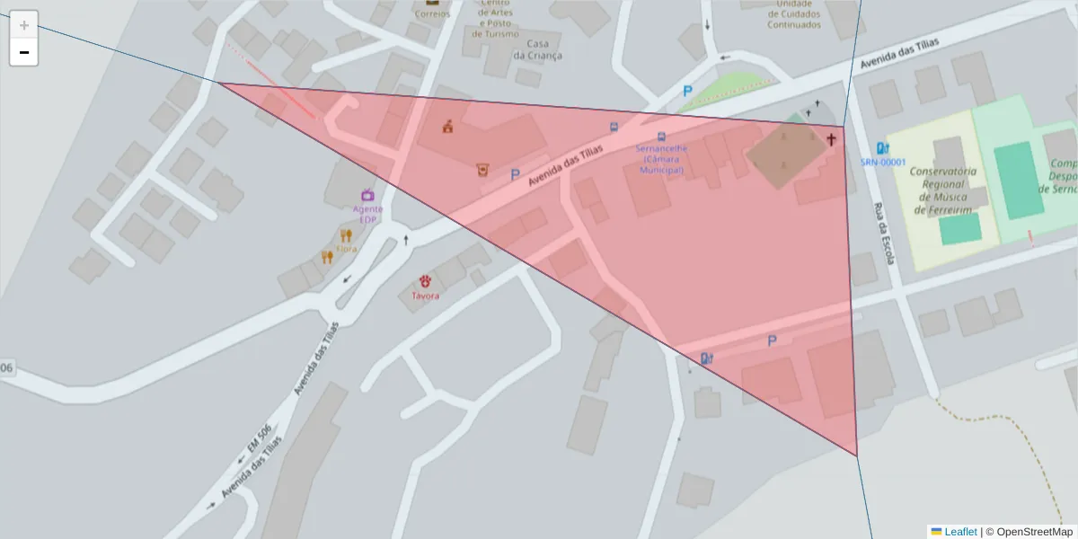 Mapa detalhado do código postal 3640-211 com limites, códigos postais vizinhos e agências dos correios