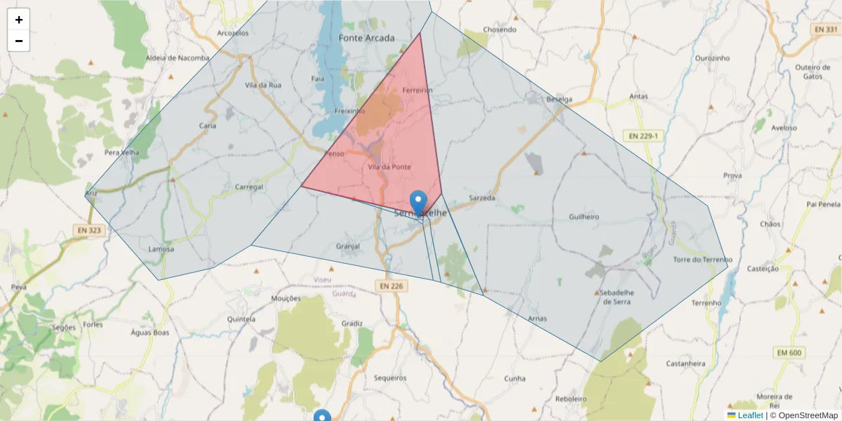 Mapa detalhado do código postal 3640-231 com limites, códigos postais vizinhos e agências dos correios