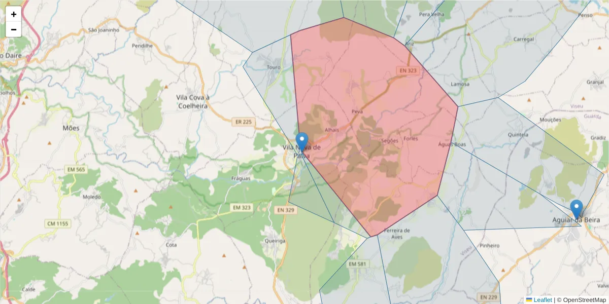 Mapa detalhado do código postal 3650-199 com limites, códigos postais vizinhos e agências dos correios