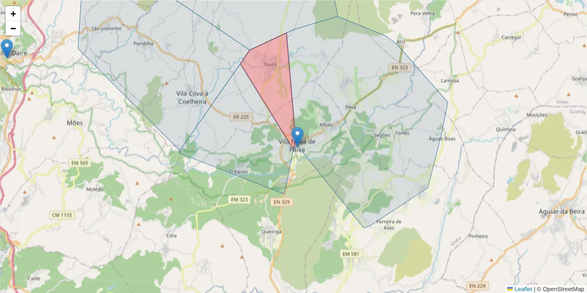 Mapa detalhado do código postal 3650-219 com limites, códigos postais vizinhos e agências dos correios