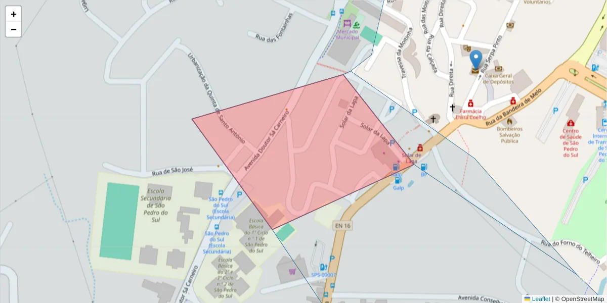 Mapa detalhado do código postal 3660-000 com limites, códigos postais vizinhos e agências dos correios