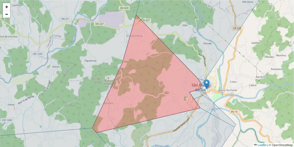 Mapa detalhado do código postal 3660-428 com limites, códigos postais vizinhos e agências dos correios