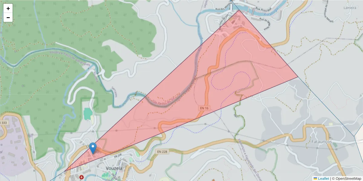 Mapa detalhado do código postal 3670-999 com limites, códigos postais vizinhos e agências dos correios
