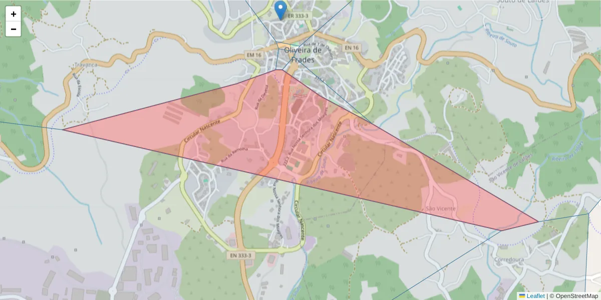 Mapa detalhado do código postal 3680-115 com limites, códigos postais vizinhos e agências dos correios