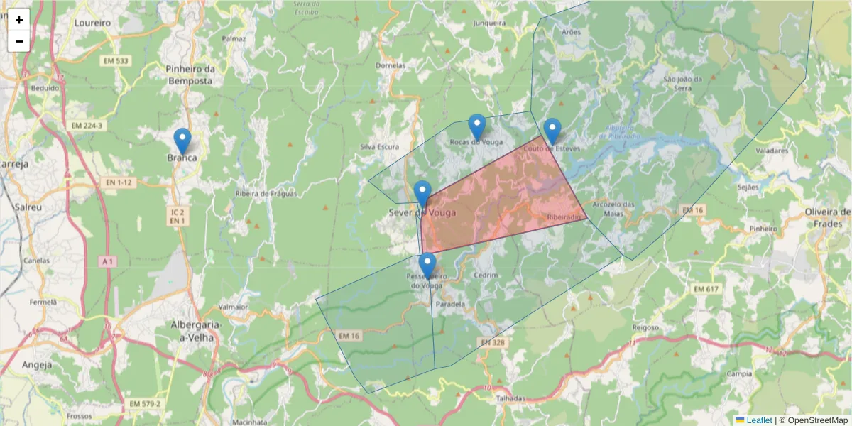 Mapa detalhado do código postal 3740-263 com limites, códigos postais vizinhos e agências dos correios