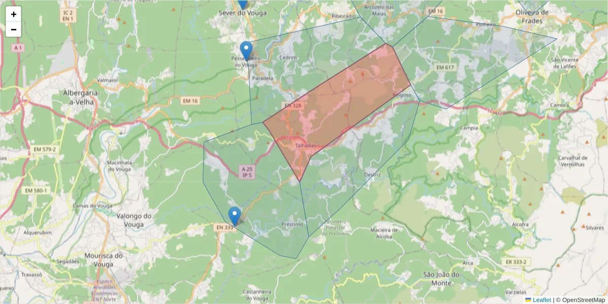 Mapa detalhado do código postal 3740-412 com limites, códigos postais vizinhos e agências dos correios