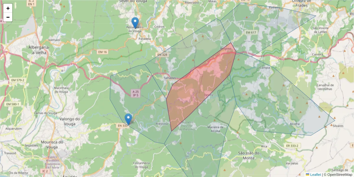 Mapa detalhado do código postal 3740-415 com limites, códigos postais vizinhos e agências dos correios