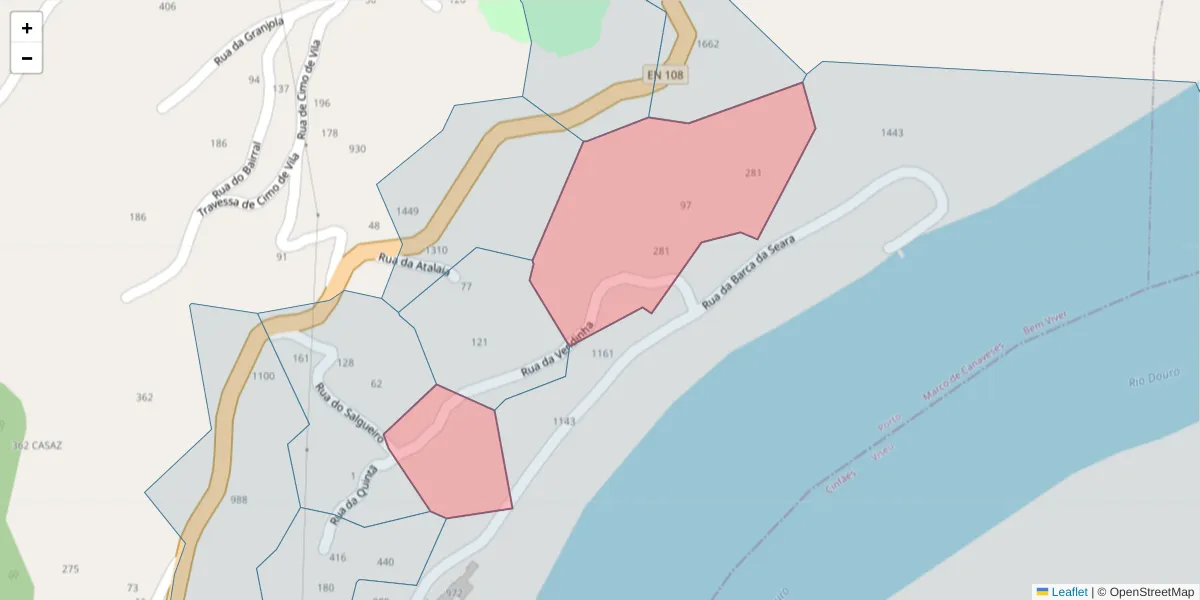 Mapa detalhado do código postal 4625-187 com limites, códigos postais vizinhos e agências dos correios