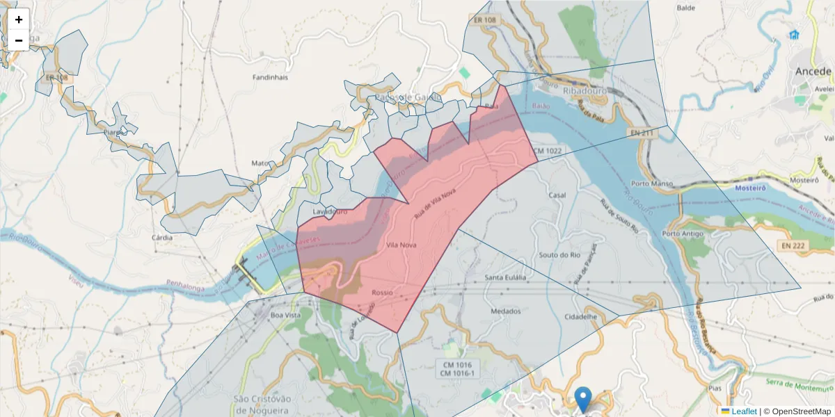 Mapa detalhado do código postal 4625-237 com limites, códigos postais vizinhos e agências dos correios