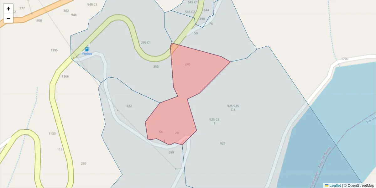 Mapa detalhado do código postal 4625-241 com limites, códigos postais vizinhos e agências dos correios