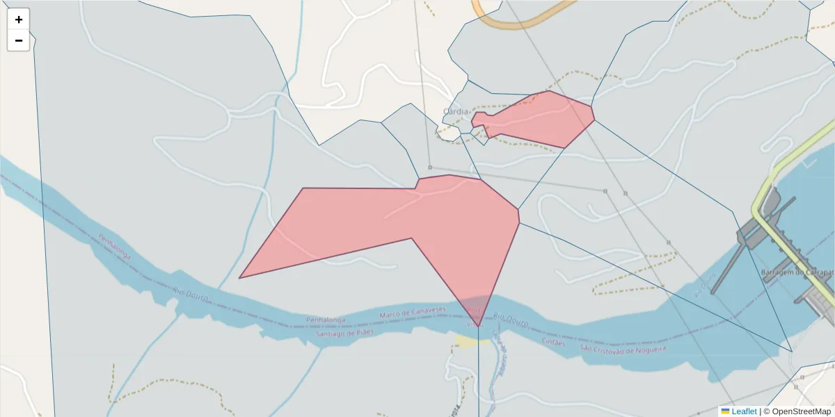 Mapa detalhado do código postal 4625-310 com limites, códigos postais vizinhos e agências dos correios