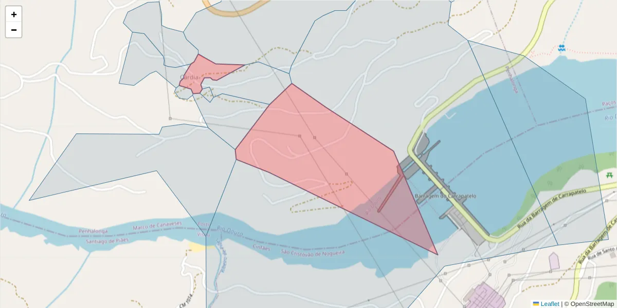 Mapa detalhado do código postal 4625-313 com limites, códigos postais vizinhos e agências dos correios