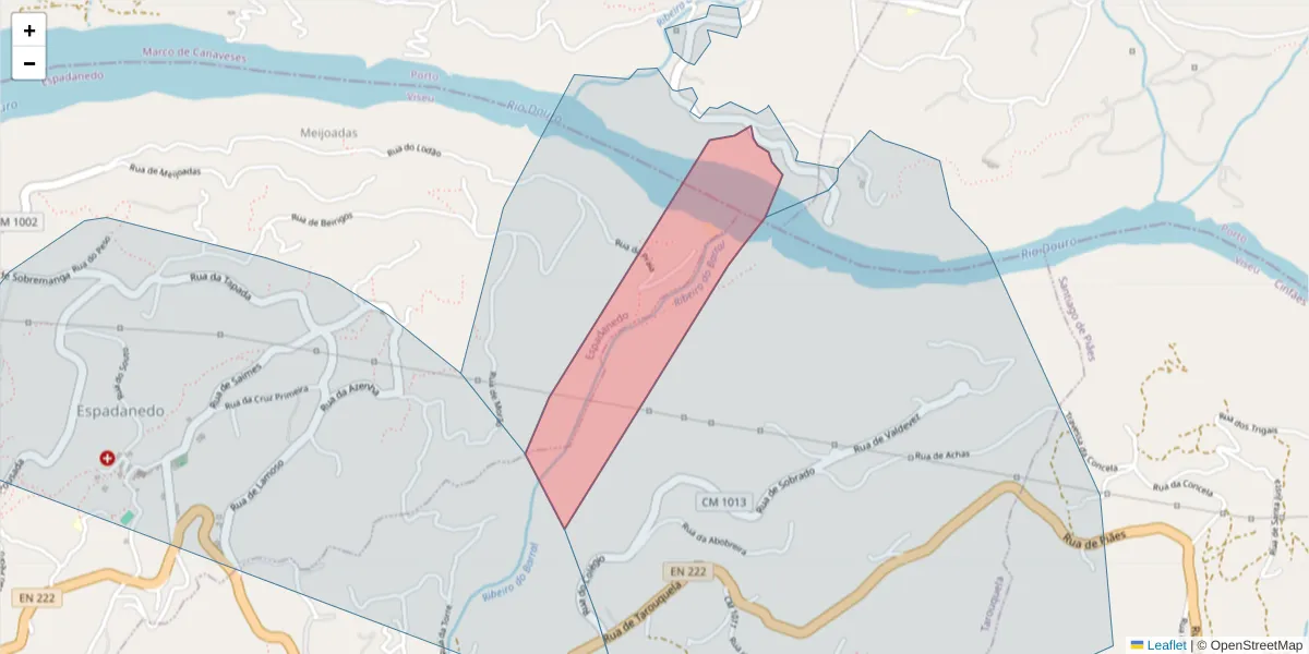 Mapa detalhado do código postal 4625-492 com limites, códigos postais vizinhos e agências dos correios