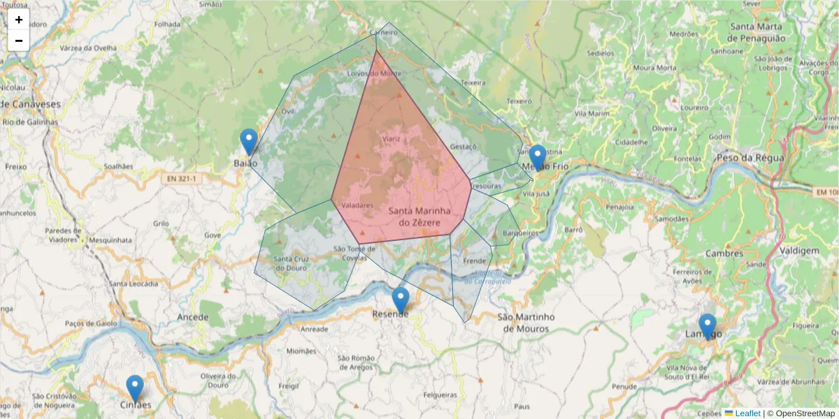 Mapa detalhado do código postal 4640-475 com limites, códigos postais vizinhos e agências dos correios