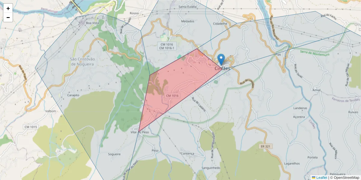 Mapa detalhado do código postal 4690-038 com limites, códigos postais vizinhos e agências dos correios