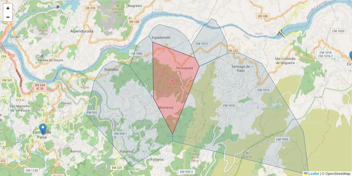 Mapa detalhado do código postal 4690-111 com limites, códigos postais vizinhos e agências dos correios