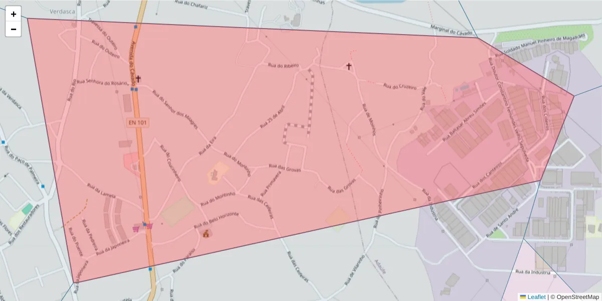 Mapa detalhado do código postal 4700-708 com limites, códigos postais vizinhos e agências dos correios