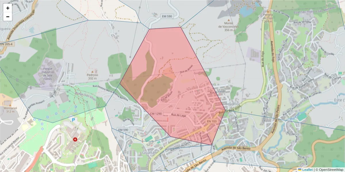 Mapa detalhado do código postal 4710-081 com limites, códigos postais vizinhos e agências dos correios