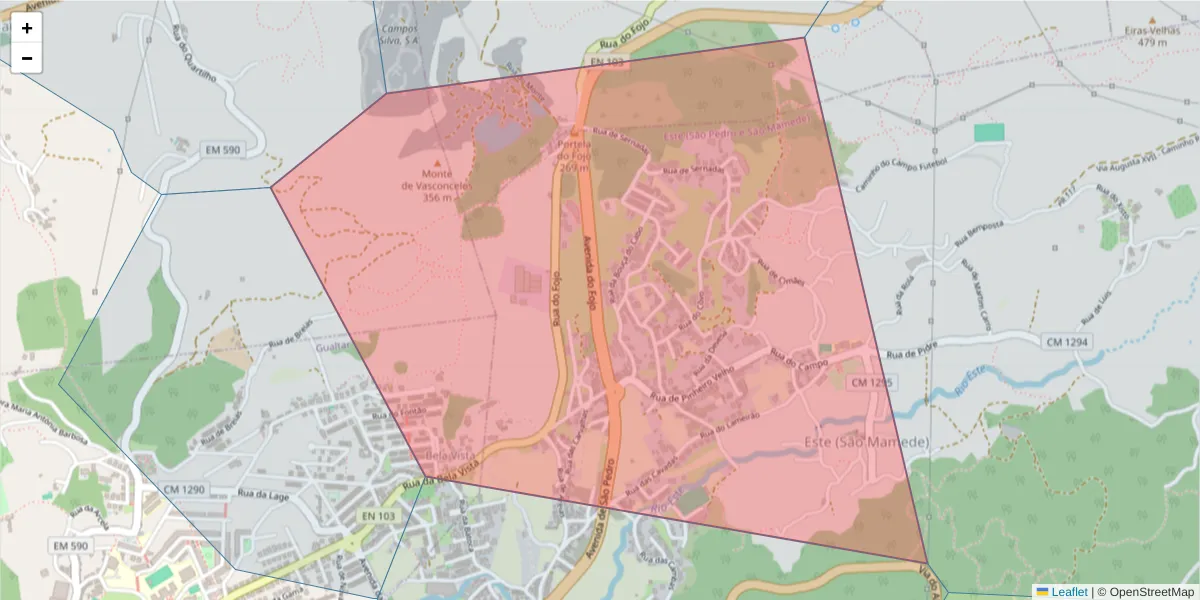 Mapa detalhado do código postal 4715-511 com limites, códigos postais vizinhos e agências dos correios