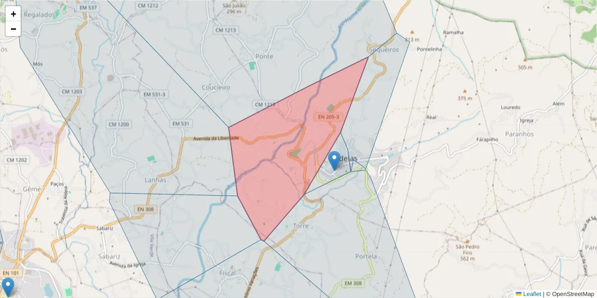 Mapa detalhado do código postal 4720-243 com limites, códigos postais vizinhos e agências dos correios