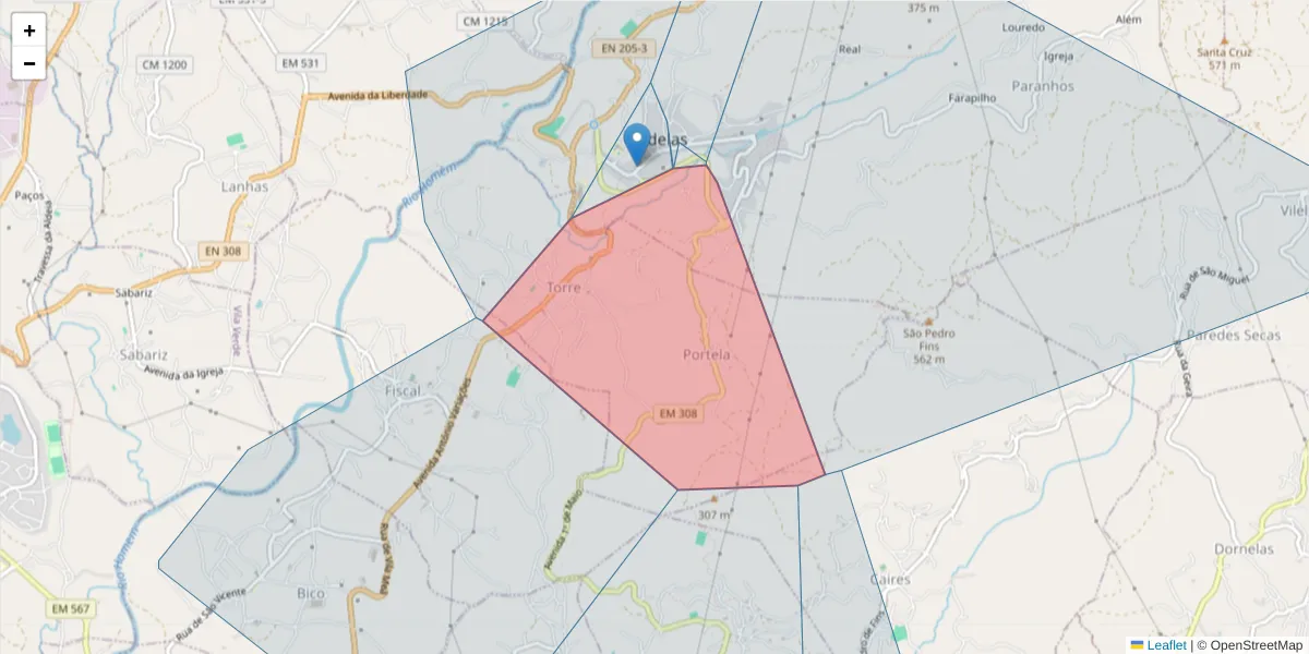 Mapa detalhado do código postal 4720-245 com limites, códigos postais vizinhos e agências dos correios
