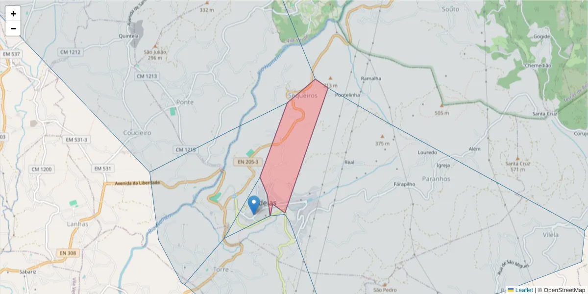 Mapa detalhado do código postal 4720-249 com limites, códigos postais vizinhos e agências dos correios