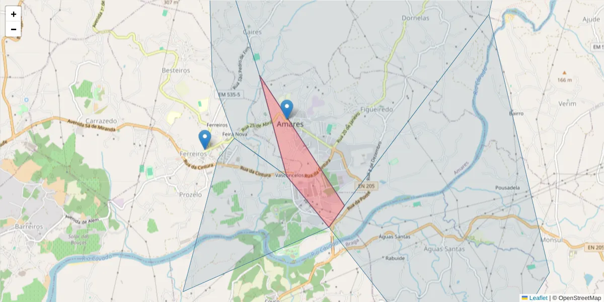 Mapa detalhado do código postal 4720-785 com limites, códigos postais vizinhos e agências dos correios