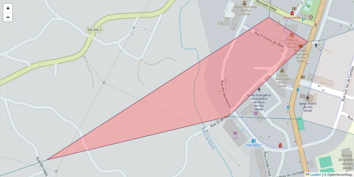 Mapa detalhado do código postal 4730-000 com limites, códigos postais vizinhos e agências dos correios