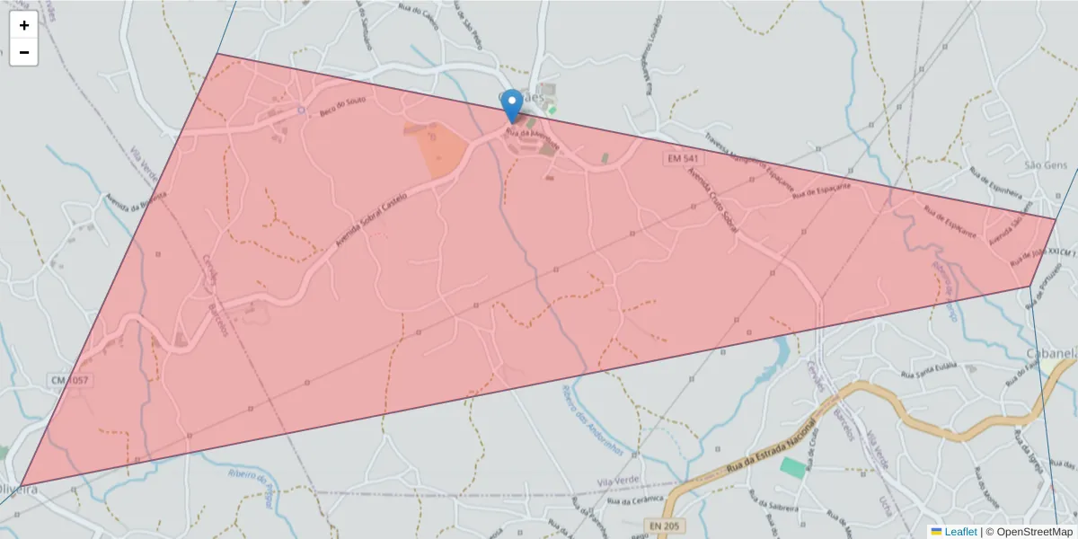 Mapa detalhado do código postal 4730-100 Cervães com limites, códigos postais vizinhos e agências dos correios