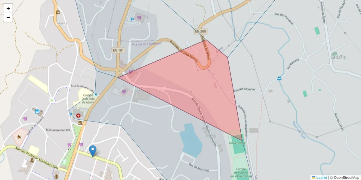Mapa detalhado do código postal 4730-180 com limites, códigos postais vizinhos e agências dos correios