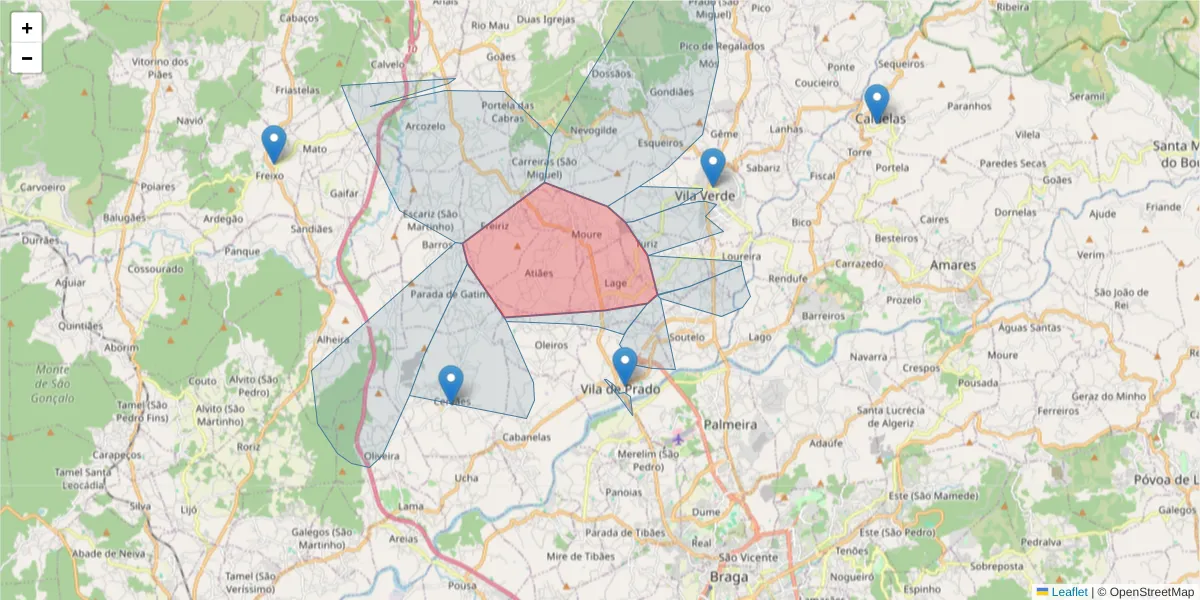 Mapa detalhado do código postal 4730-251 com limites, códigos postais vizinhos e agências dos correios