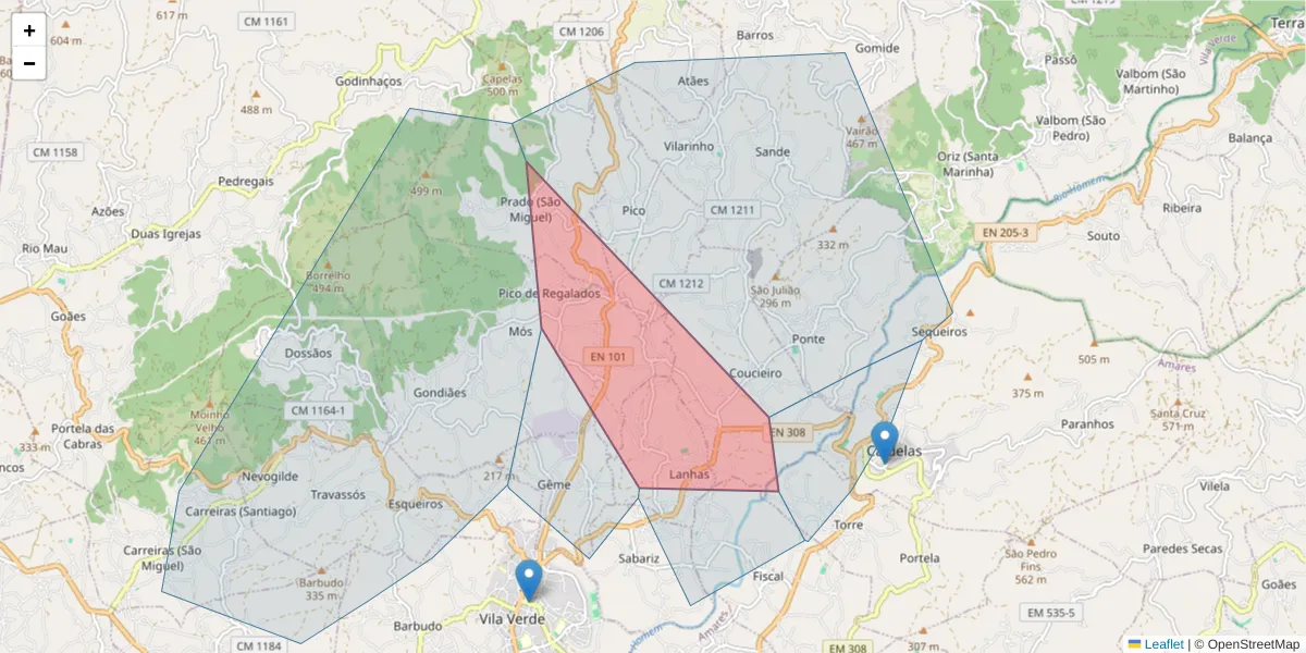 Mapa detalhado do código postal 4730-263 com limites, códigos postais vizinhos e agências dos correios