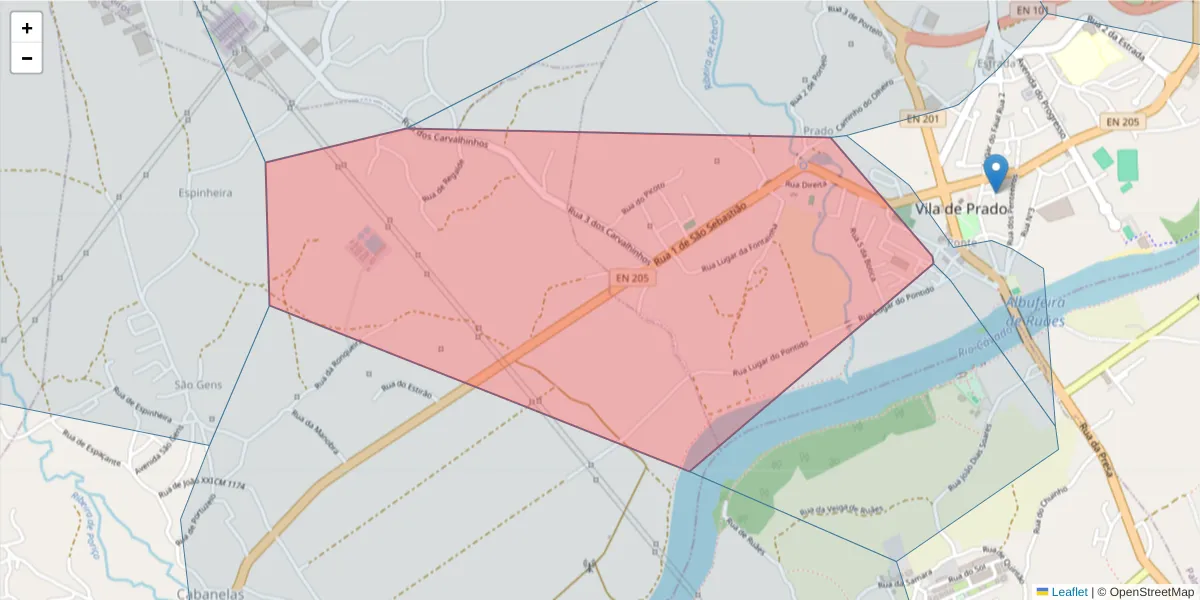 Mapa detalhado do código postal 4730-454 com limites, códigos postais vizinhos e agências dos correios