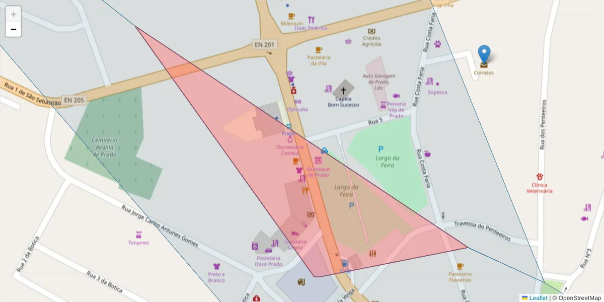 Mapa detalhado do código postal 4730-455 com limites, códigos postais vizinhos e agências dos correios