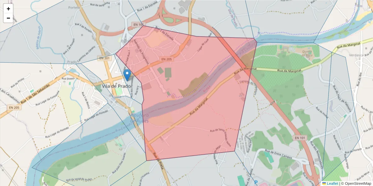 Mapa detalhado do código postal 4730-460 com limites, códigos postais vizinhos e agências dos correios