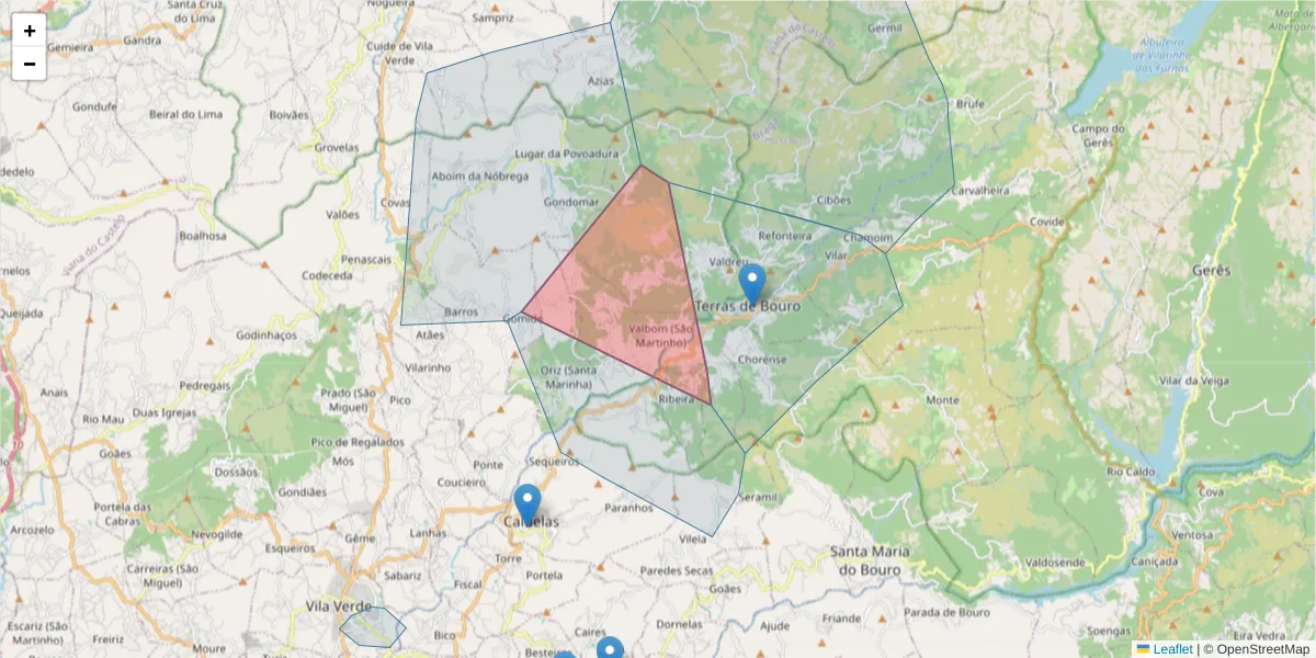 Mapa detalhado do código postal 4730-520 com limites, códigos postais vizinhos e agências dos correios