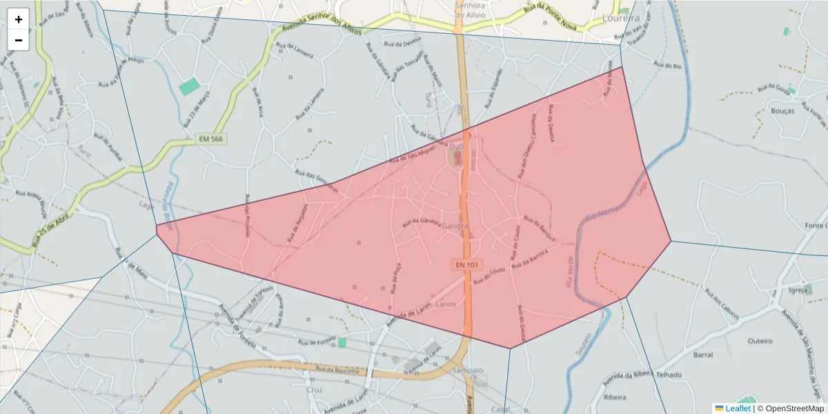 Mapa detalhado do código postal 4730-570 com limites, códigos postais vizinhos e agências dos correios