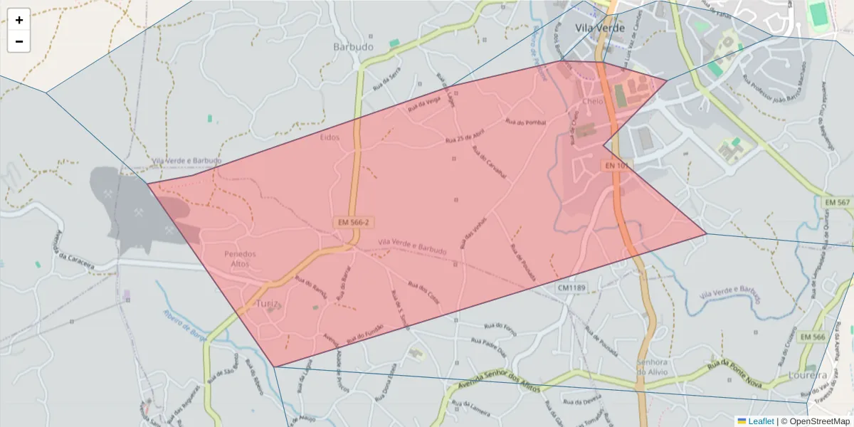 Mapa detalhado do código postal 4730-709 com limites, códigos postais vizinhos e agências dos correios