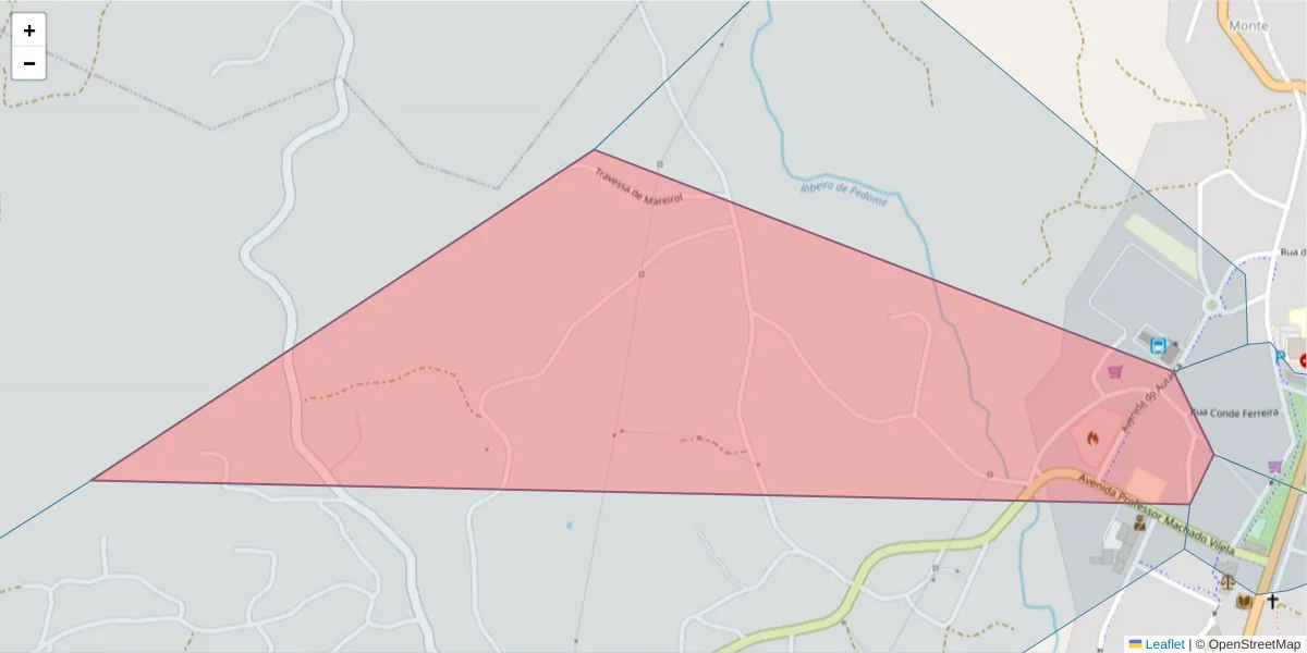 Mapa detalhado do código postal 4730-721 com limites, códigos postais vizinhos e agências dos correios