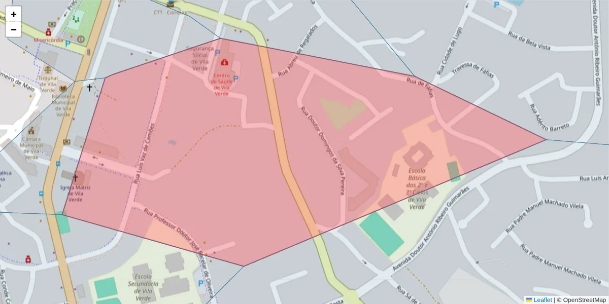 Mapa detalhado do código postal 4730-726 com limites, códigos postais vizinhos e agências dos correios