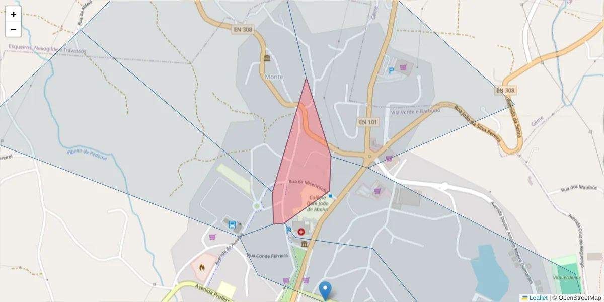 Mapa detalhado do código postal 4730-743 com limites, códigos postais vizinhos e agências dos correios