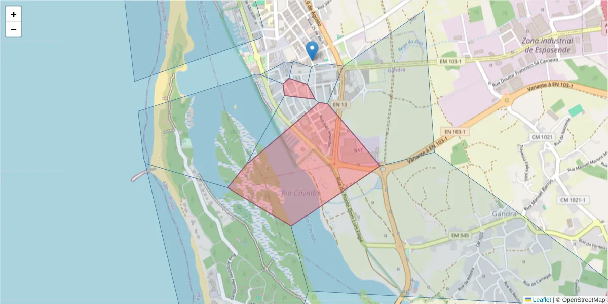 Mapa detalhado do código postal 4740-281 com limites, códigos postais vizinhos e agências dos correios
