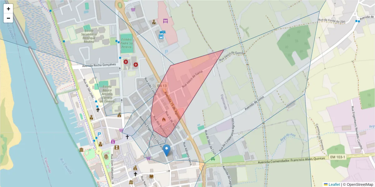 Mapa detalhado do código postal 4740-291 com limites, códigos postais vizinhos e agências dos correios