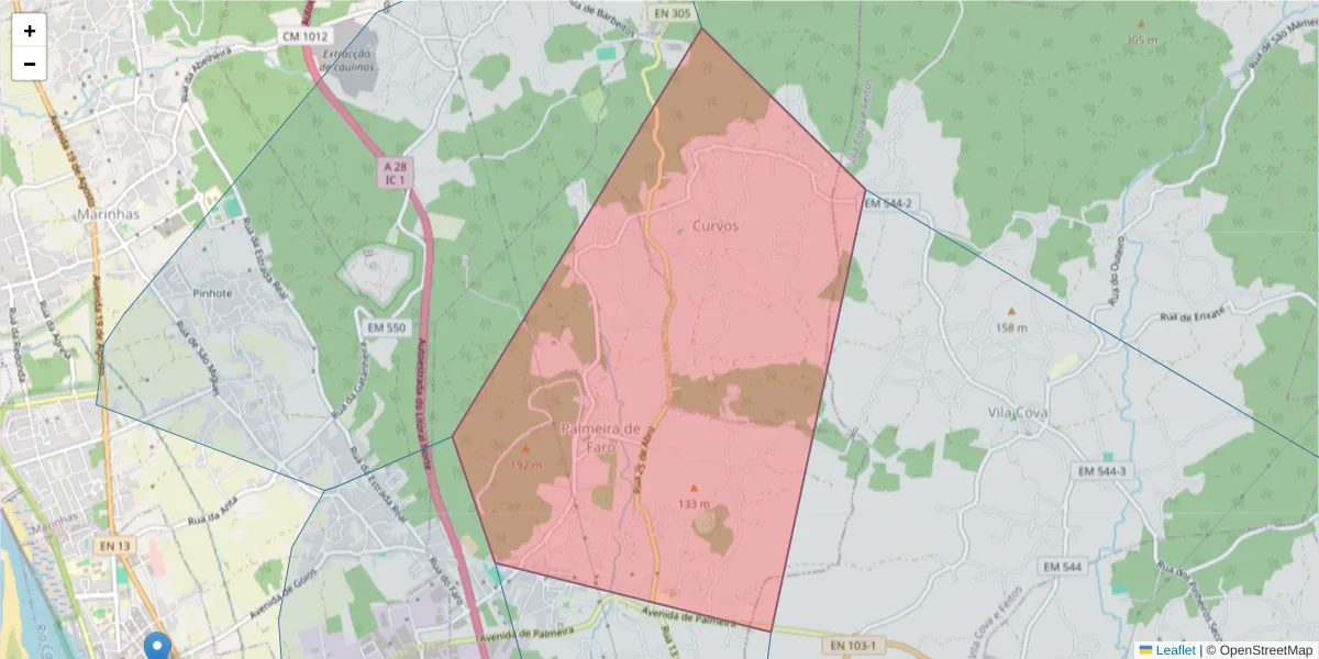 Mapa detalhado do código postal 4740-596 com limites, códigos postais vizinhos e agências dos correios