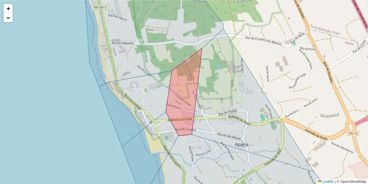 Mapa detalhado do código postal 4740033 com limites, códigos postais vizinhos e agências dos correios