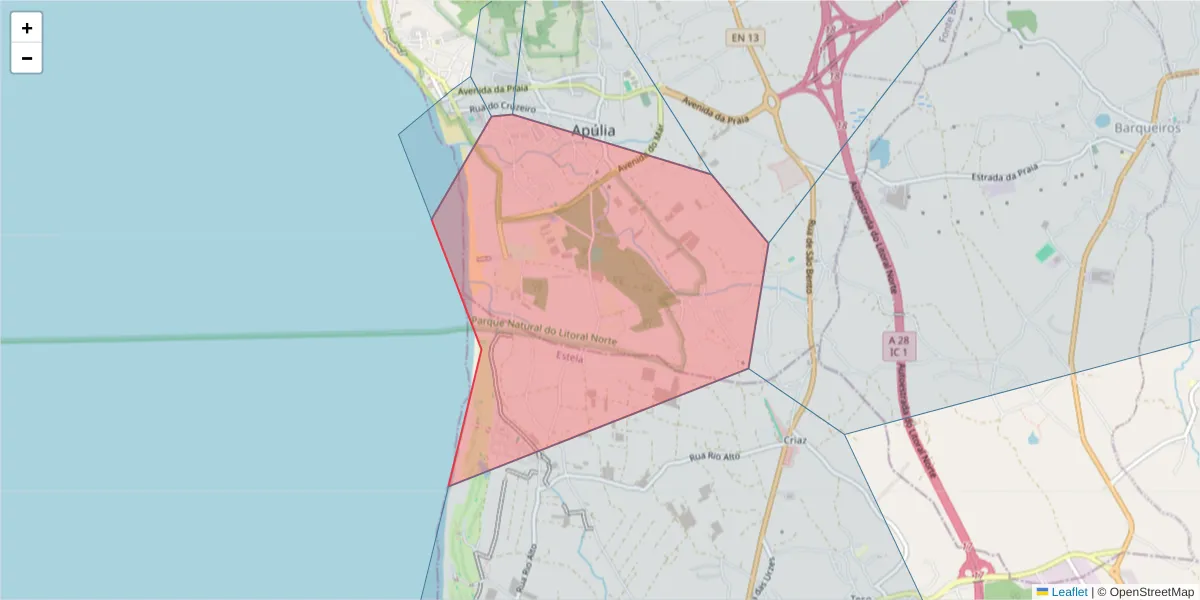 Mapa detalhado do código postal 4740051 com limites, códigos postais vizinhos e agências dos correios