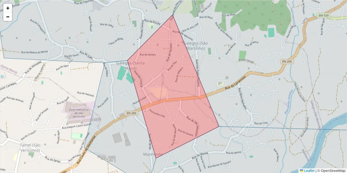 Mapa detalhado do código postal 4750-000 com limites, códigos postais vizinhos e agências dos correios